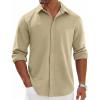 COOFANDY Mens Long Sleeve Button Down Shirts Wrinkle Free Shacket Jacket Stretch Casual Overshirt(Khaki)