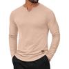COOFANDY Men’s Long Sleeve Muscle T Shirts Casual V-Neck Slim Fit Longline Ribbed Shirts Stretch Tee Shirts(Beige)