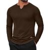 COOFANDY Men’s Long Sleeve Muscle T Shirts Casual V-Neck Slim Fit Longline Ribbed Shirts Stretch Tee Shirts(Brown)