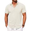 COOFANDY Men’s Short Sleeve Button Down Shirt Casual Summer Beach Shirts Vacation Wedding Shirt with Pocket(Cream)