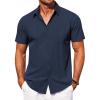 COOFANDY Men’s Short Sleeve Button Down Shirt Casual Summer Beach Shirts Vacation Wedding Shirt with Pocket(Indigo)