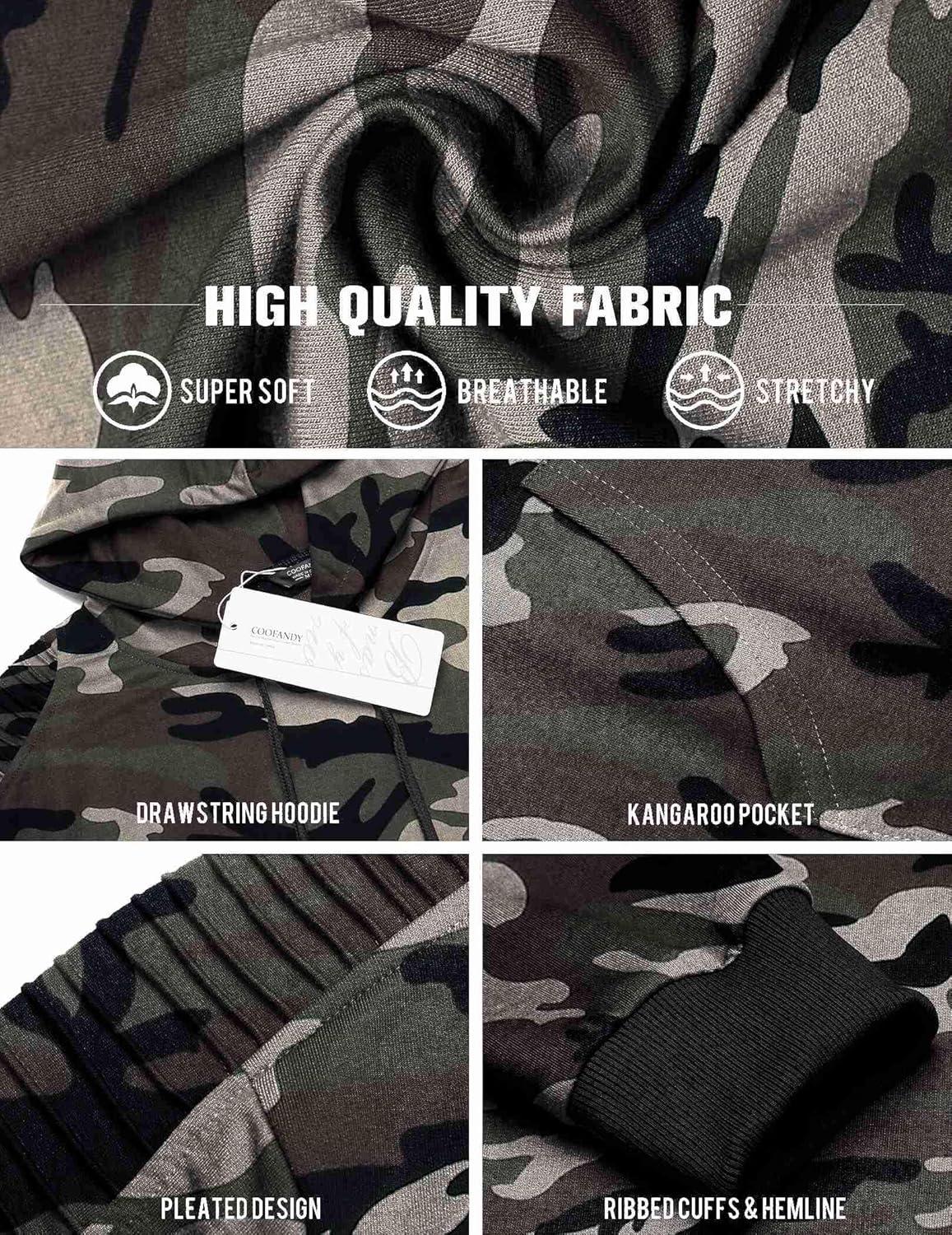 imageCOOFANDY Mens Hoodie Casual Drawstring Athletic Hoodies Hooded Pullover Sweatshirts with PocketGreen Camo
