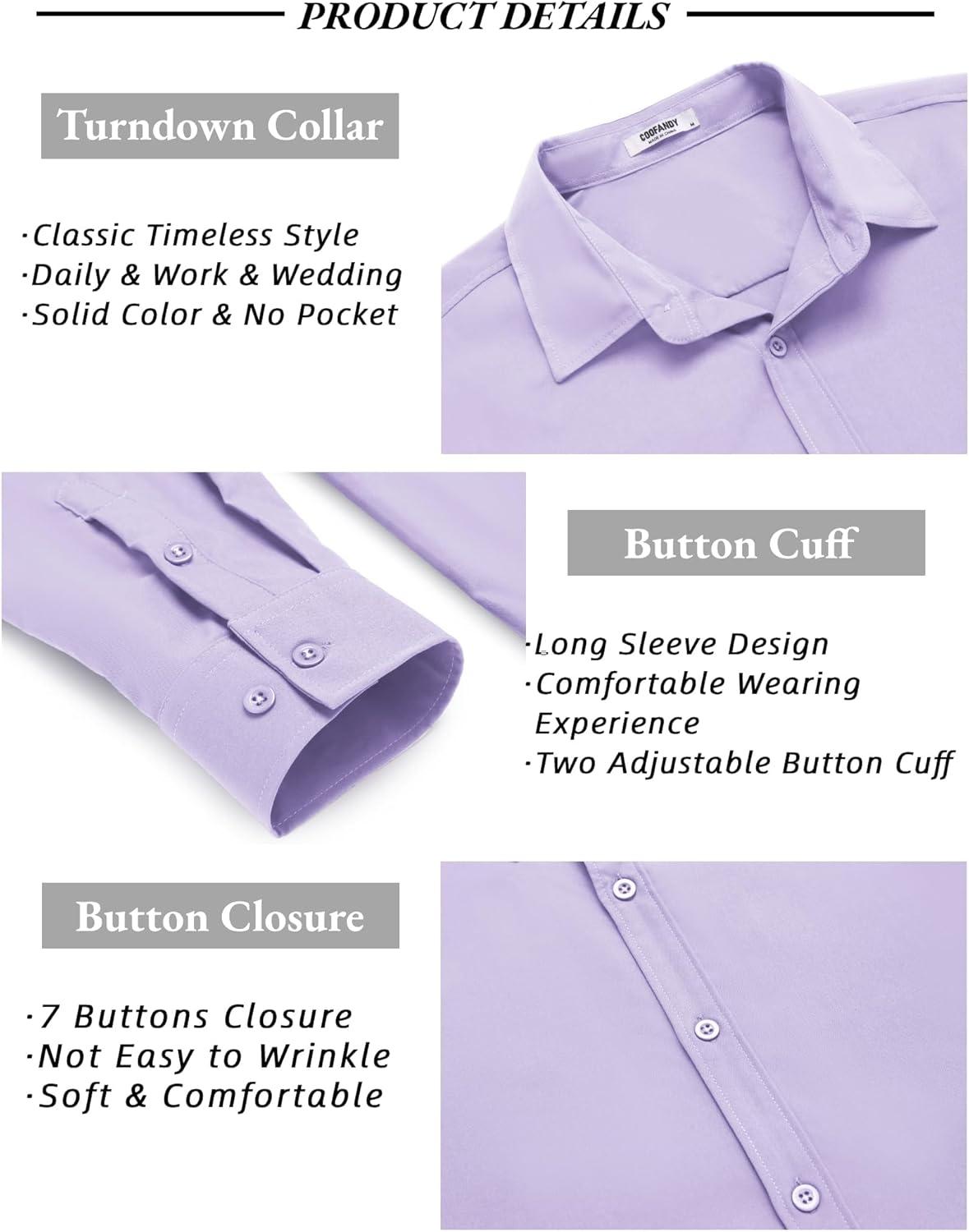 imageCOOFANDY Mens Long Sleeve Button Down Shirts Casual Untucked Dress Shirt Beach Wedding ShirtsLight Purple