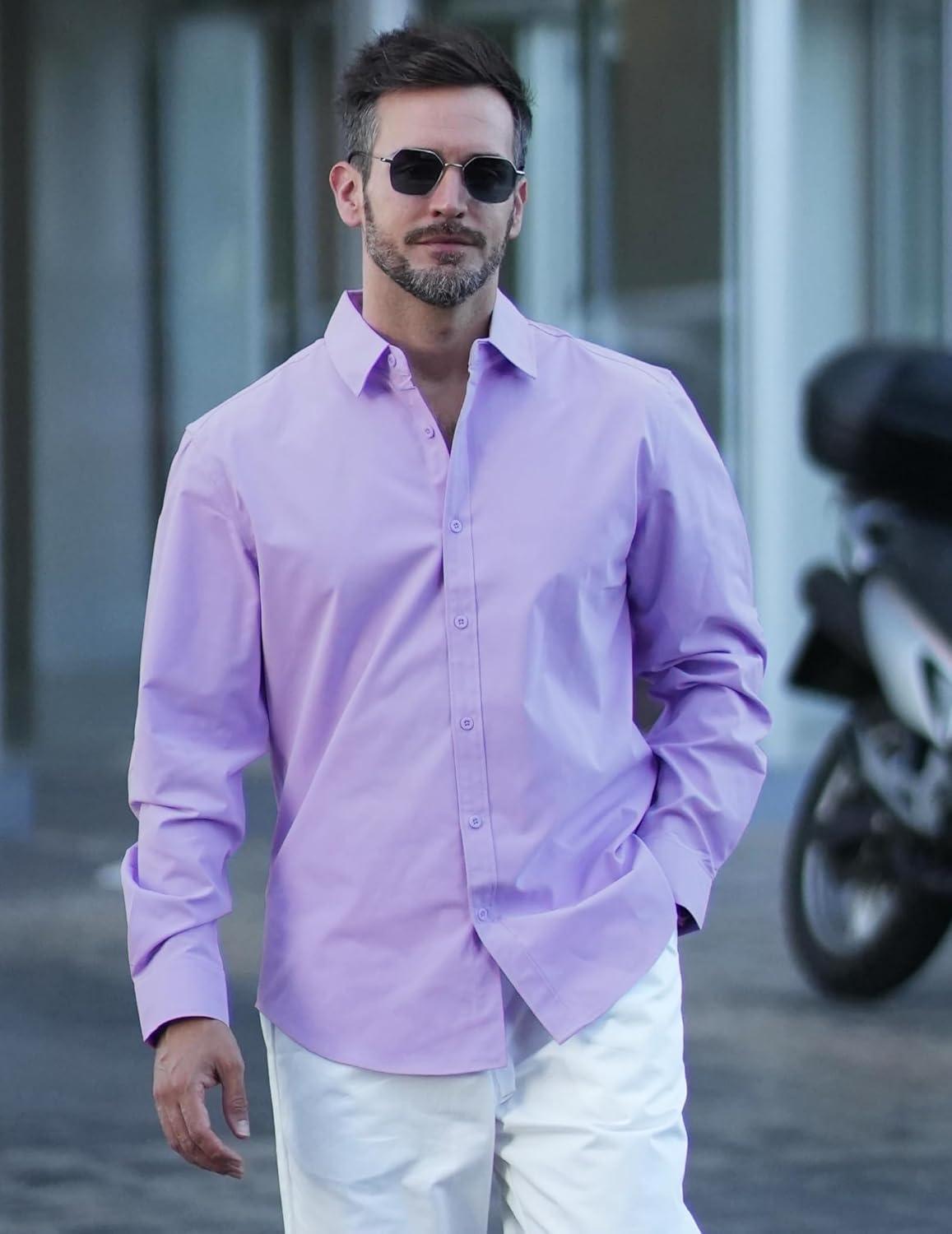 imageCOOFANDY Mens Long Sleeve Button Down Shirts Casual Untucked Dress Shirt Beach Wedding ShirtsLight Purple