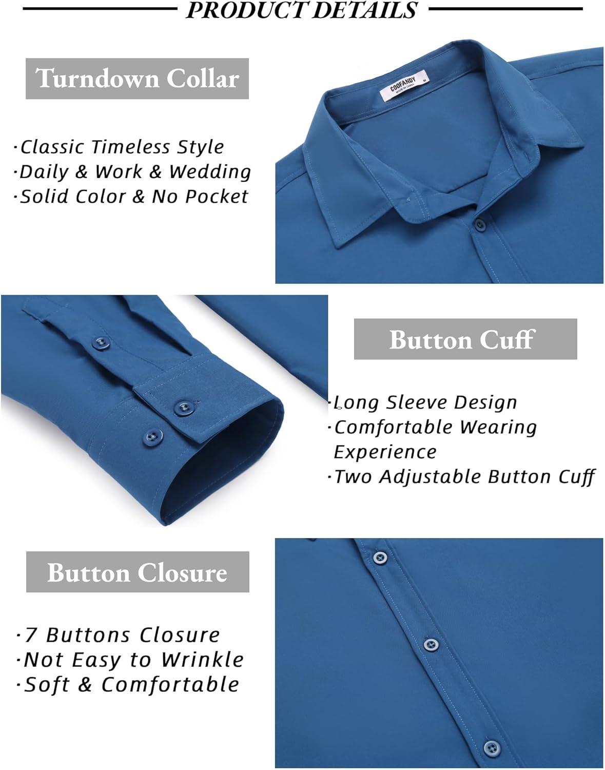 imageCOOFANDY Mens Long Sleeve Button Down Shirts Casual Untucked Dress Shirt Beach Wedding ShirtsNavy