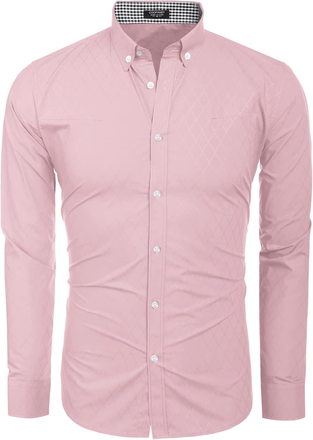 imageCOOFANDY Mens Rose Shiny Shirt Luxury Flowered Printed Button Down ShirtPink