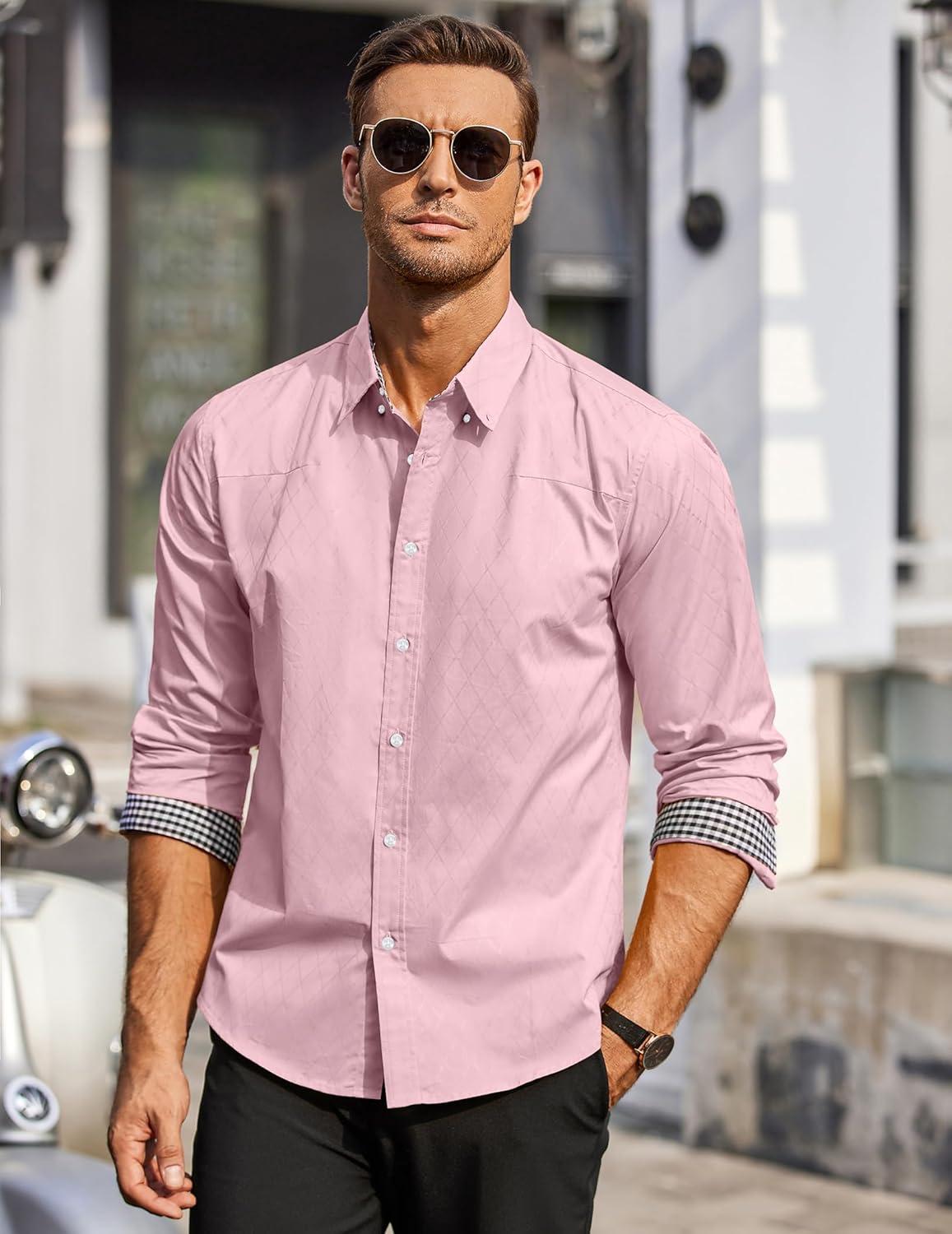 imageCOOFANDY Mens Rose Shiny Shirt Luxury Flowered Printed Button Down ShirtPink