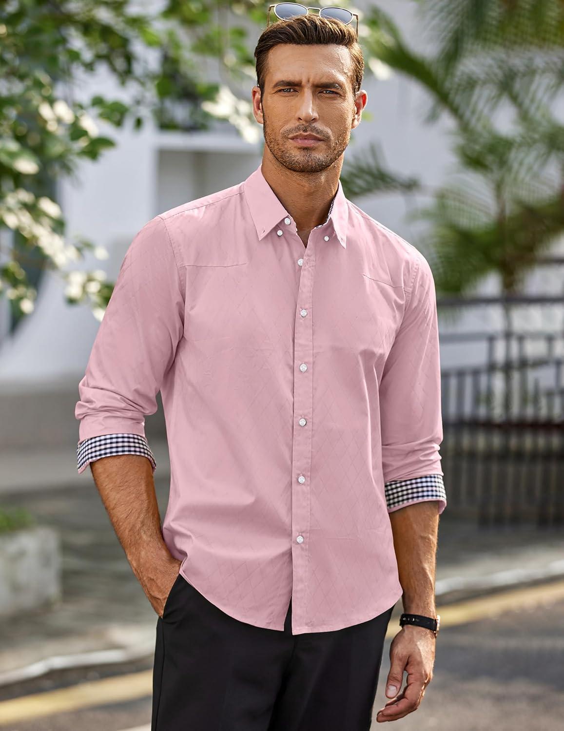 imageCOOFANDY Mens Rose Shiny Shirt Luxury Flowered Printed Button Down ShirtPink