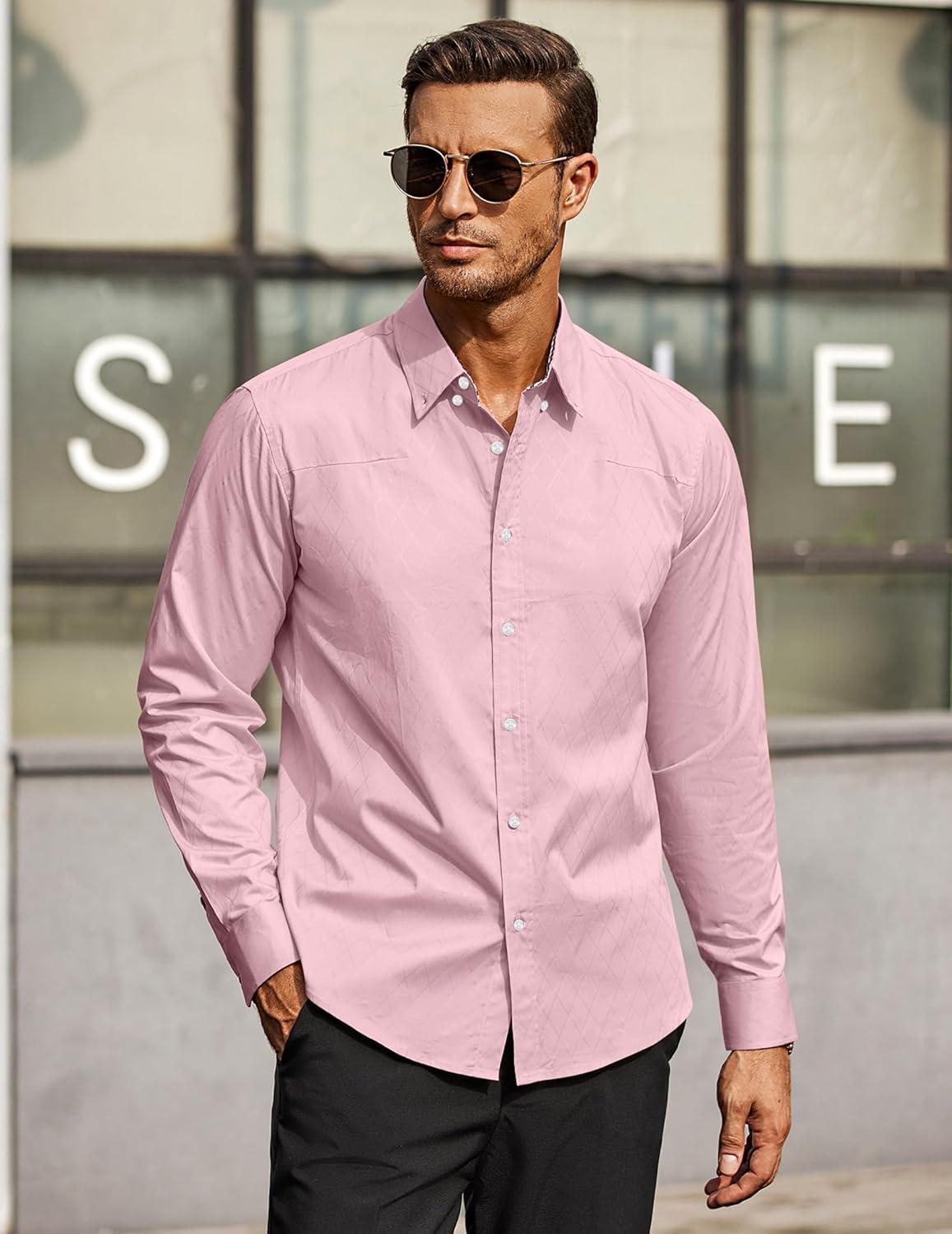 imageCOOFANDY Mens Rose Shiny Shirt Luxury Flowered Printed Button Down ShirtPink