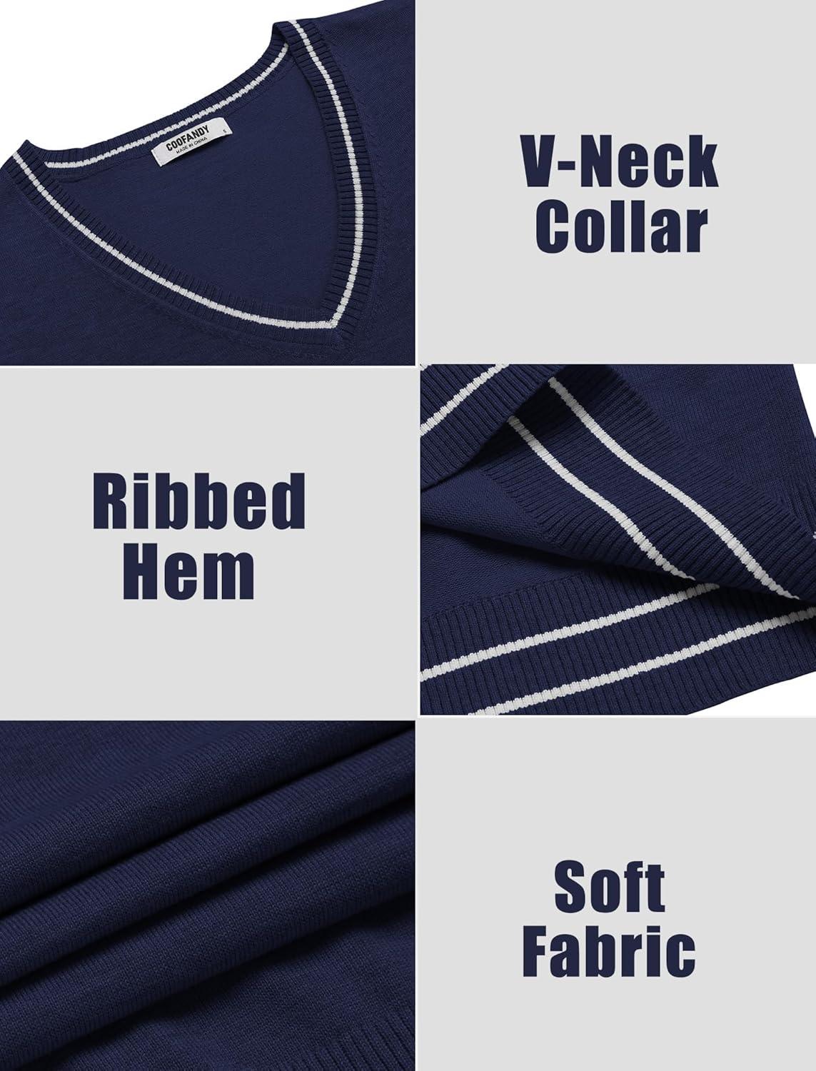 imageCOOFANDY Mens Sleeveless Sweater Vest Lightweight VNeck Cotton Vest PulloverStripes Navy Blue