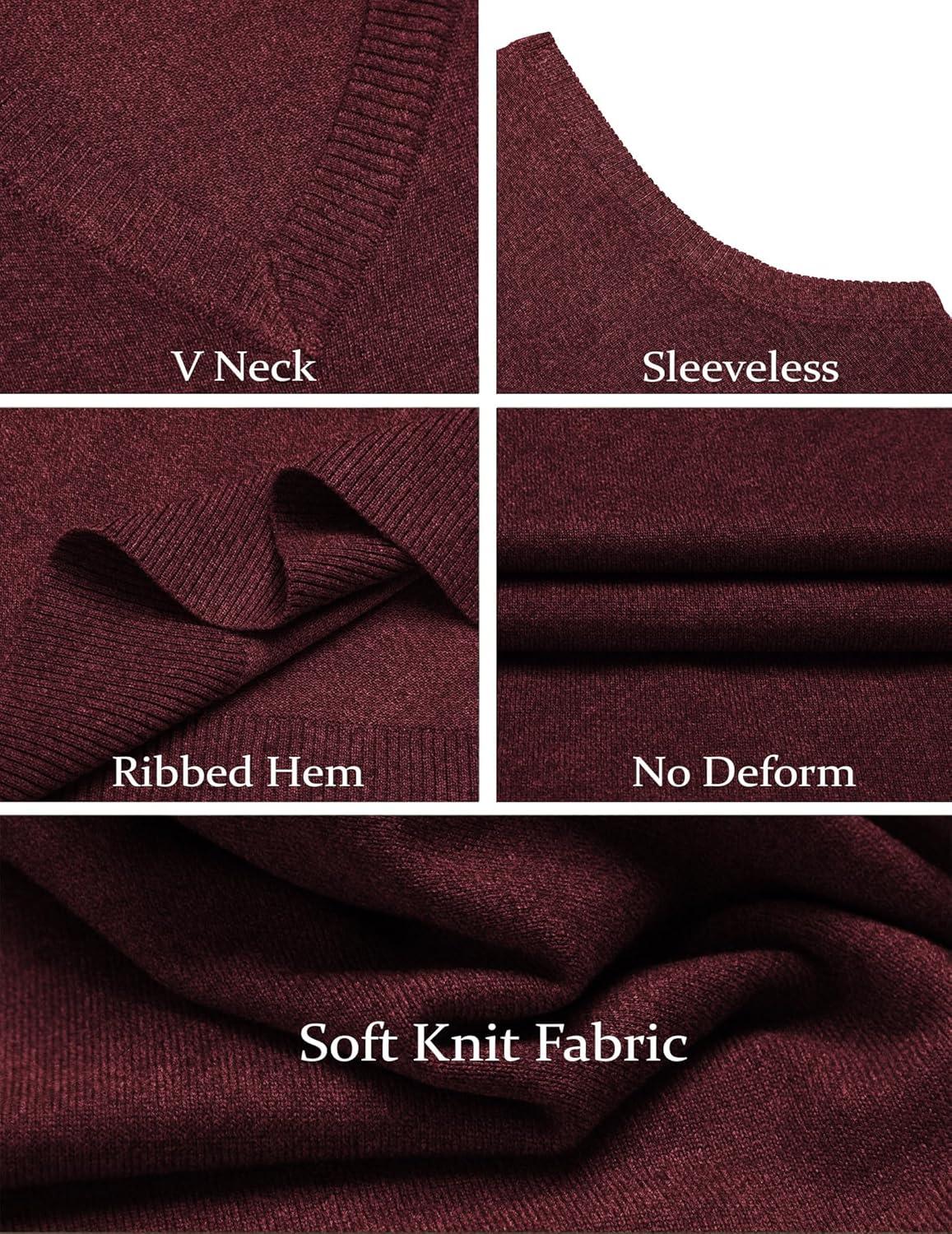 imageCOOFANDY Mens Sleeveless Sweater Vest Lightweight VNeck Cotton Vest PulloverWine Red