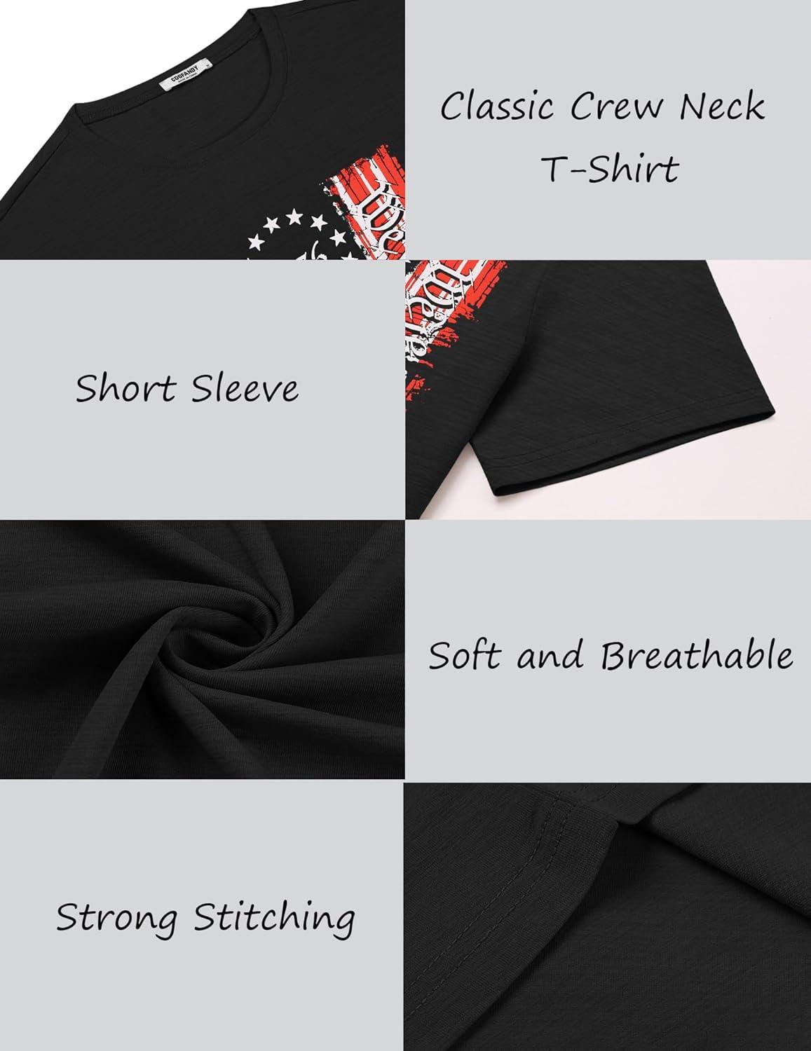 imageCOOFANDY Mens T Shirt Short Sleeve Classic Crew Neck TShirt Casual Summer Basic Tee ShirtsY Black Red White Flag