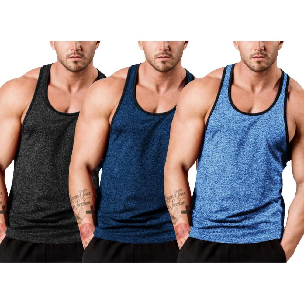 imageCOOFANDY Mens 3 Pack Gym Tank Tops YBack Workout Muscle Tee Sleeveless Fitness Bodybuilding T ShirtsBlackBlueNavy Blue