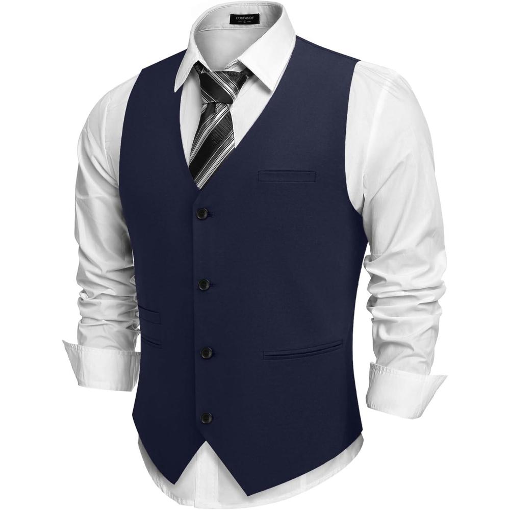 imageCOOFANDY Mens Casual Business Vests Lightweight Waistcoat Slim Fit Suit VestDark Blue