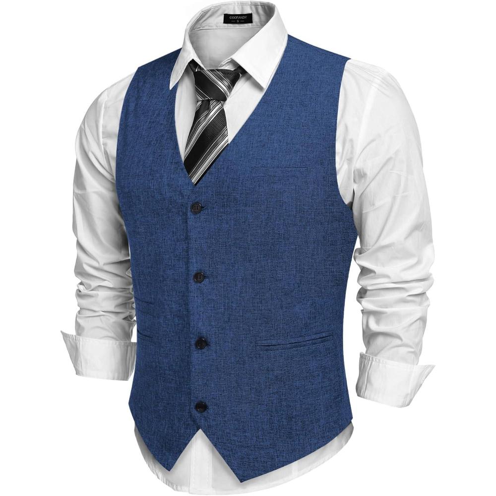 imageCOOFANDY Mens Casual Business Vests Lightweight Waistcoat Slim Fit Suit VestRoyal Blue