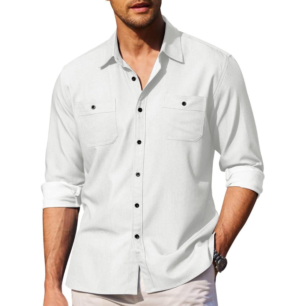 imageCOOFANDY Mens Casual Button Down Shirts Long Sleeve Wrinkle Free Untucked Dress ShirtsWhite