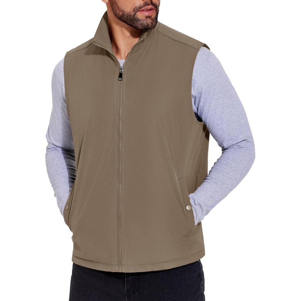 imageCOOFANDY Mens Casual Outerwear Vest Lightweight FullZip Sleeveless Jacket Outdoor Hiking Travel Golf Vest with PocketsKhaki