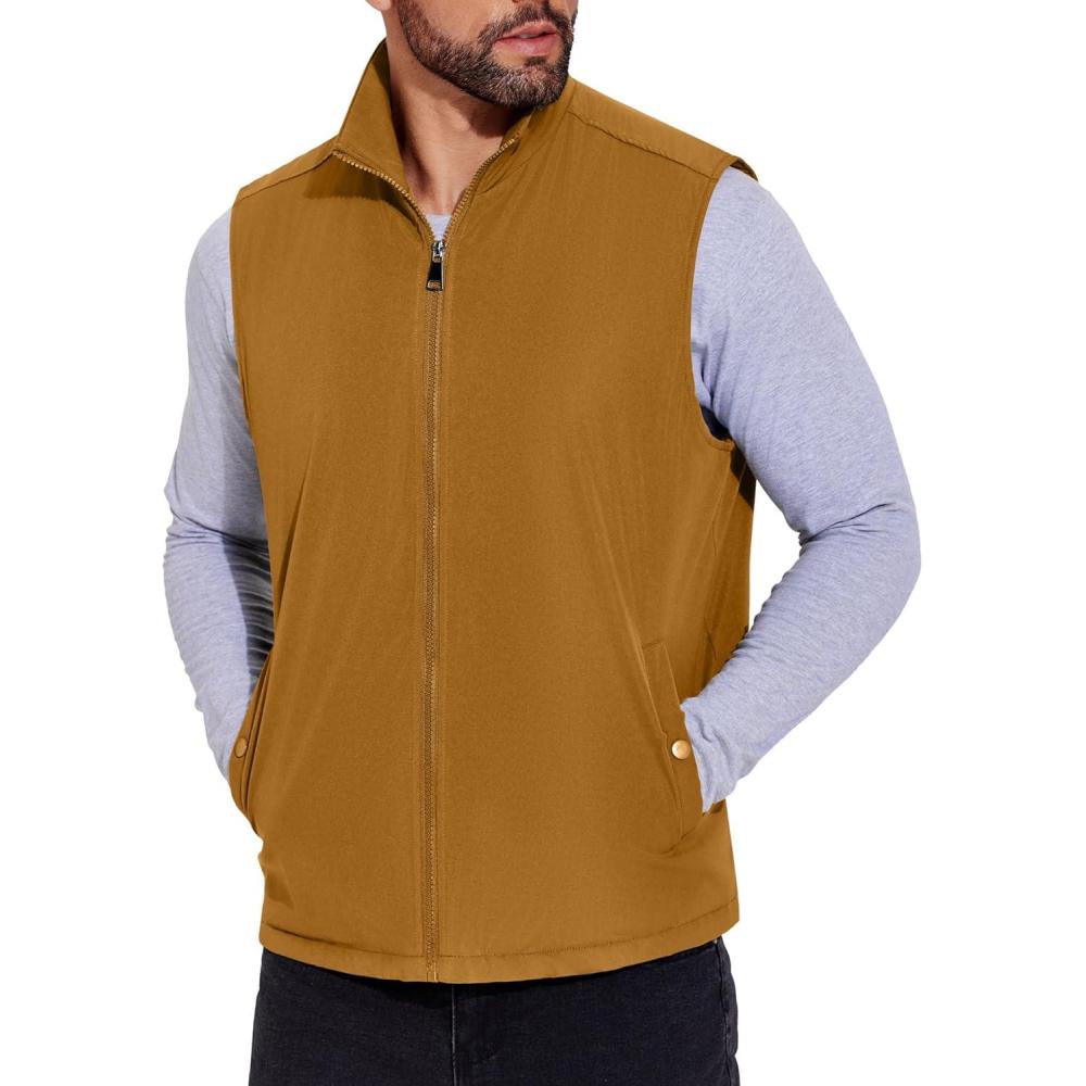 imageCOOFANDY Mens Casual Outerwear Vest Lightweight FullZip Sleeveless Jacket Outdoor Hiking Travel Golf Vest with PocketsLight Brown
