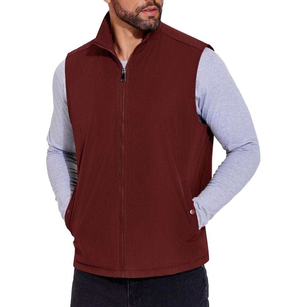 imageCOOFANDY Mens Casual Outerwear Vest Lightweight FullZip Sleeveless Jacket Outdoor Hiking Travel Golf Vest with PocketsWine Red