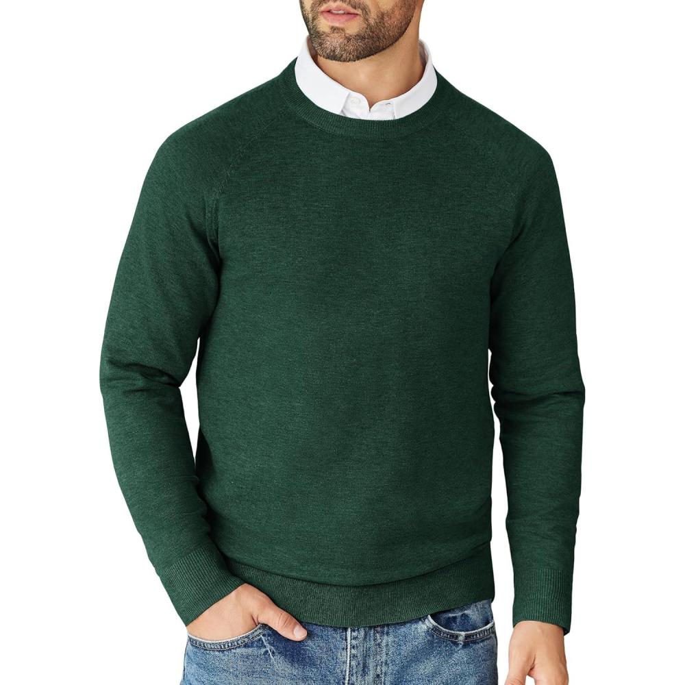 imageCOOFANDY Mens Crewneck Sweater Casual Dress Pullover Sweaters Slim Fit Lightweight Long Sleeve Raglan SweatersGreen