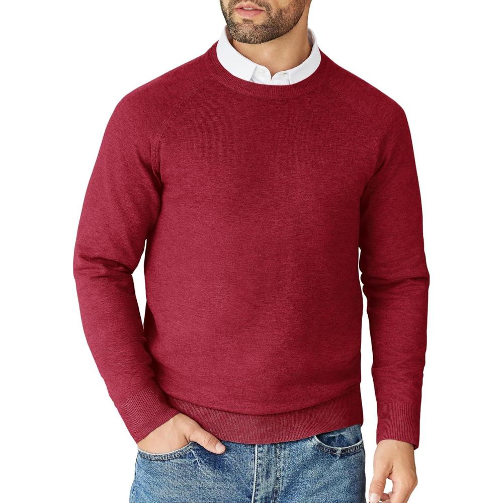 imageCOOFANDY Mens Crewneck Sweater Casual Dress Pullover Sweaters Slim Fit Lightweight Long Sleeve Raglan SweatersRed