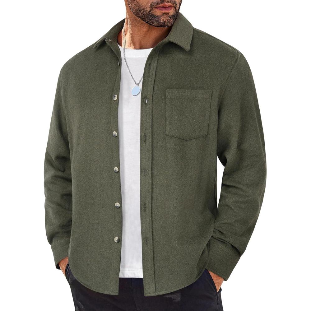 imageCOOFANDY Mens Flannel Shirts Long Sleeve Lightweight Plaid Shirt Casual Button Down Shirts JacketArmy Green