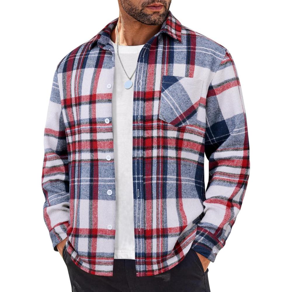imageCOOFANDY Mens Flannel Shirts Long Sleeve Lightweight Plaid Shirt Casual Button Down Shirts JacketRed Blue
