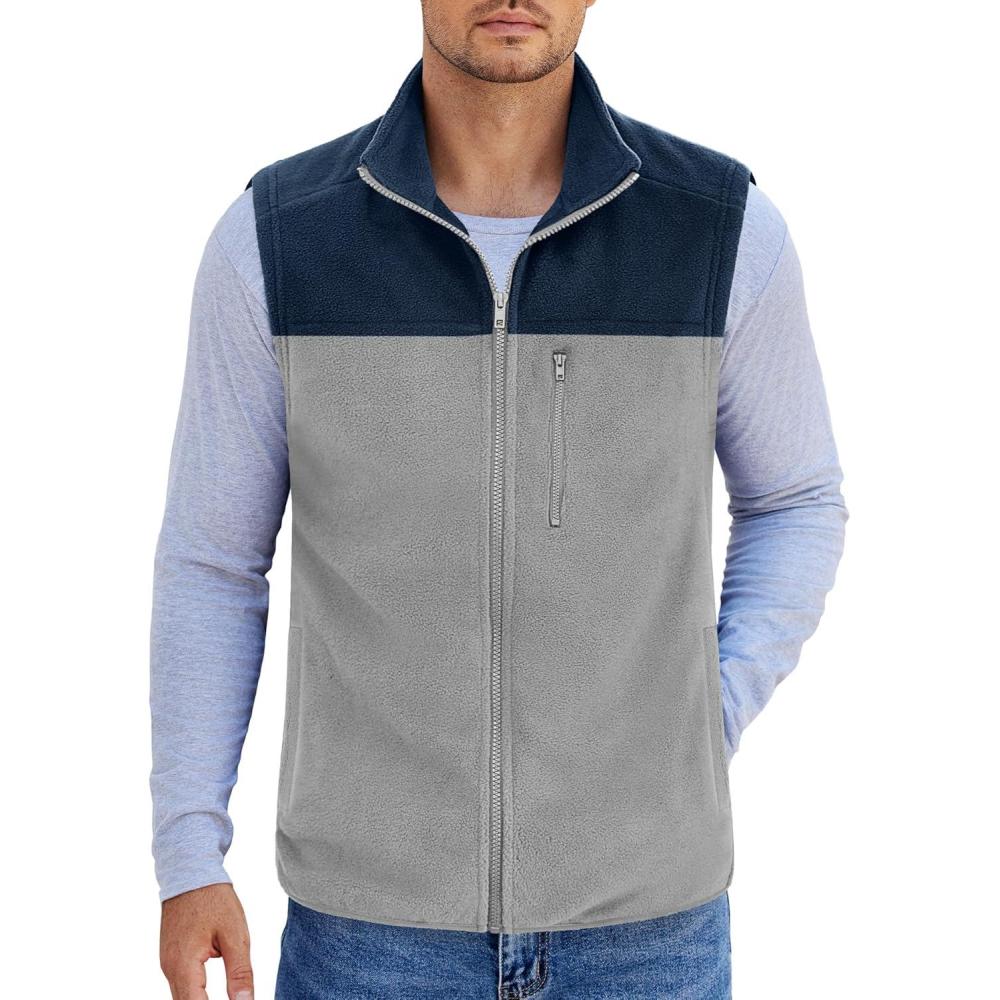 imageCOOFANDY Mens Lightweight Fleece Vest Sleeveless Zip Up Warm Jacket Casual Outerwear Vests With PocketsNavyGrey