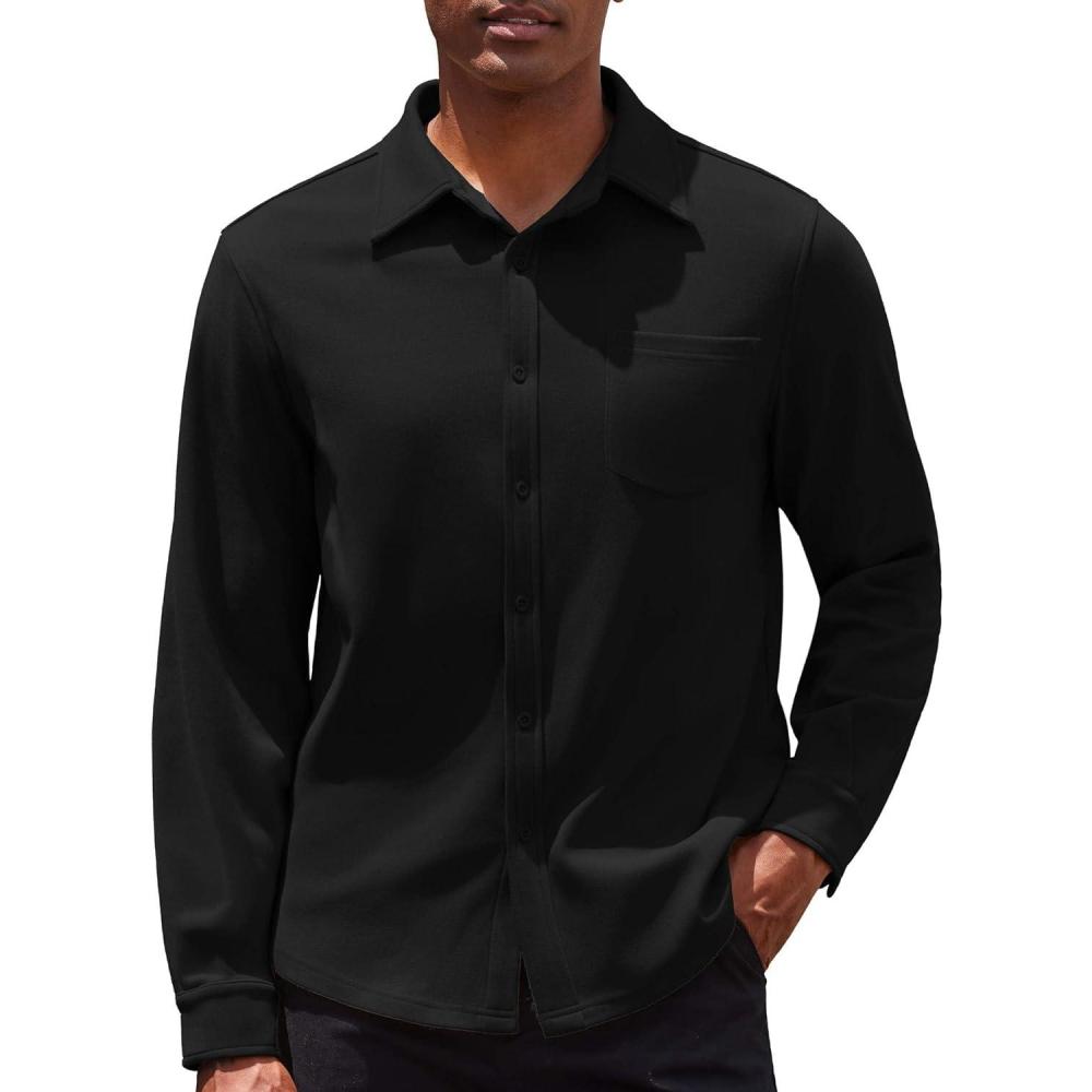 imageCOOFANDY Mens Long Sleeve Button Down Shirt Casual Lightweight Shacket Spring Fall Shirt Jacket OvershirtBlack