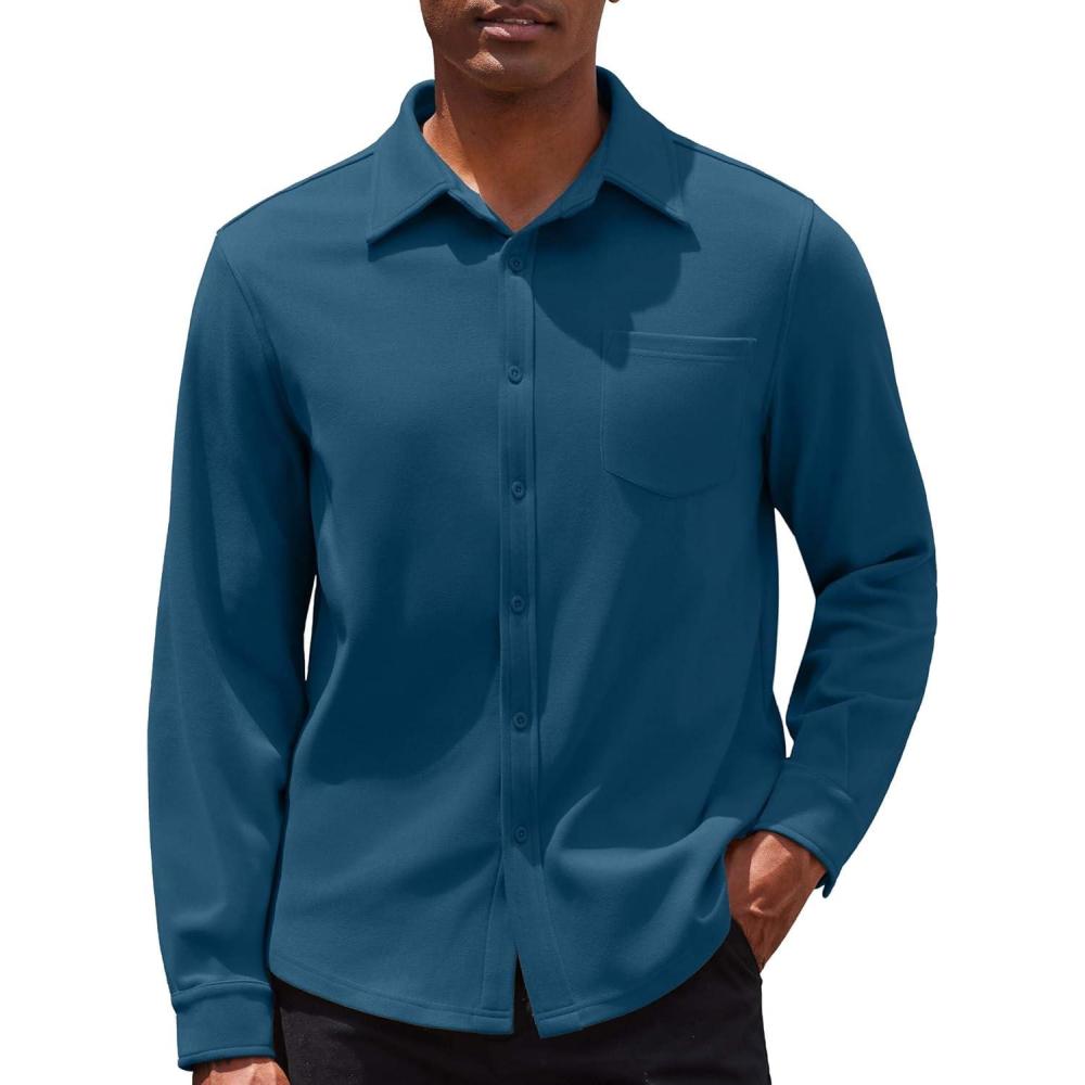 imageCOOFANDY Mens Long Sleeve Button Down Shirt Casual Lightweight Shacket Spring Fall Shirt Jacket OvershirtDark Blue