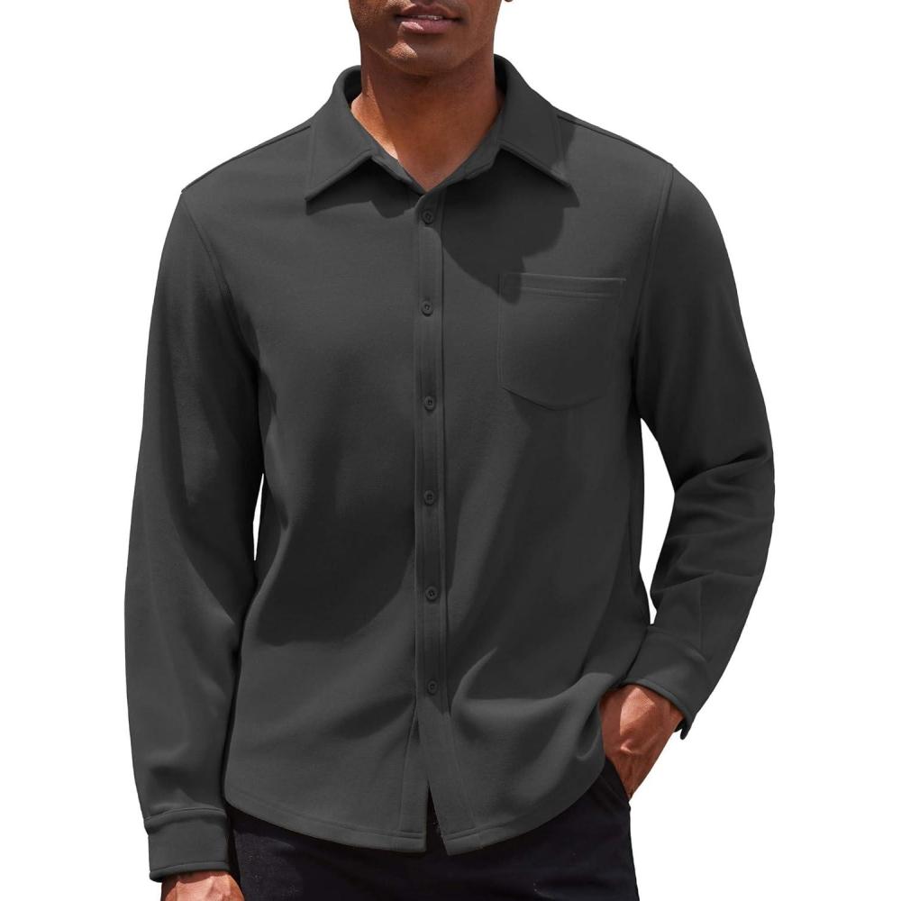 imageCOOFANDY Mens Long Sleeve Button Down Shirt Casual Lightweight Shacket Spring Fall Shirt Jacket OvershirtDark Grey