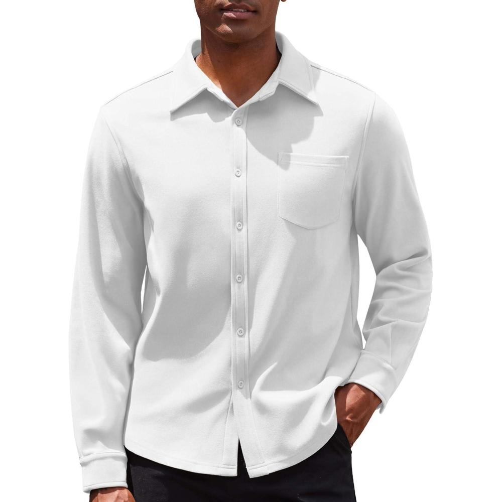 imageCOOFANDY Mens Long Sleeve Button Down Shirt Casual Lightweight Shacket Spring Fall Shirt Jacket OvershirtWhite