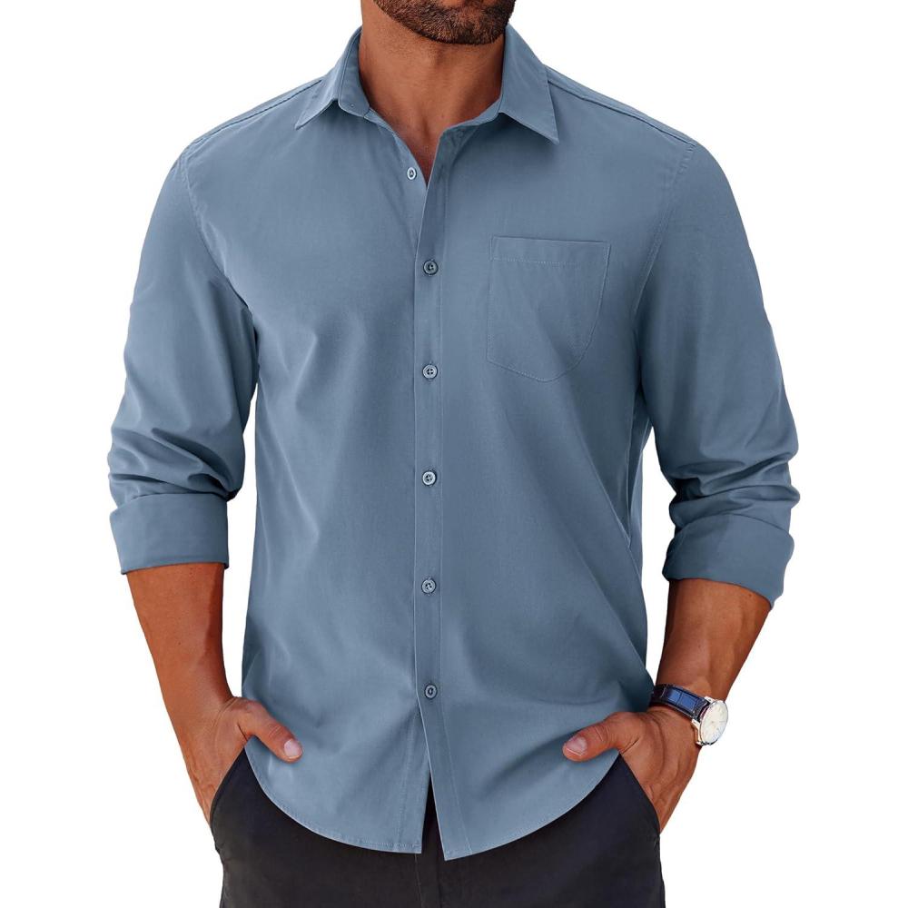 imageCOOFANDY Mens Long Sleeve Button Down Shirts Casual Untucked Shirts for Men Dress Shirts Beach Wedding ShirtsGrey Blue