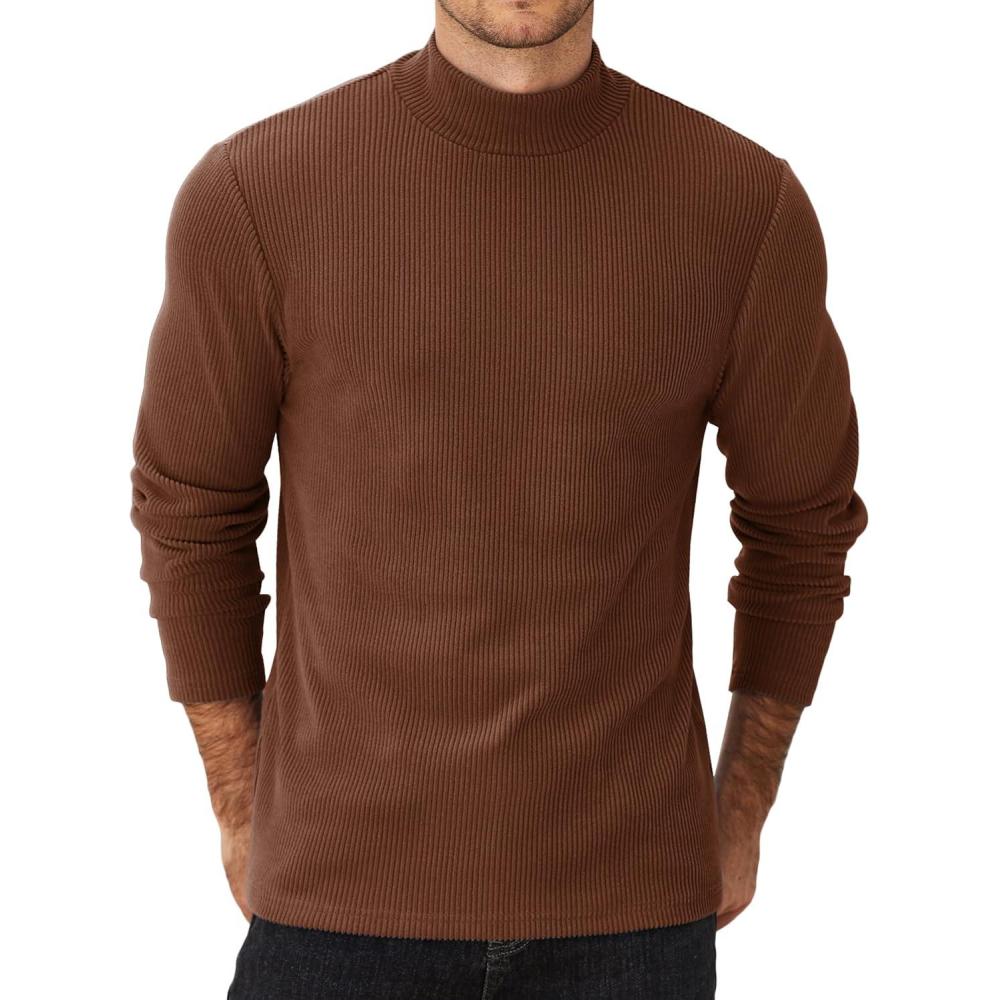 imageCOOFANDY Mens Mock Turtleneck Sweater Long Sleeve Half Neck Pullover Thermal Casual Ribbed High Neck Pullover SweaterBrown