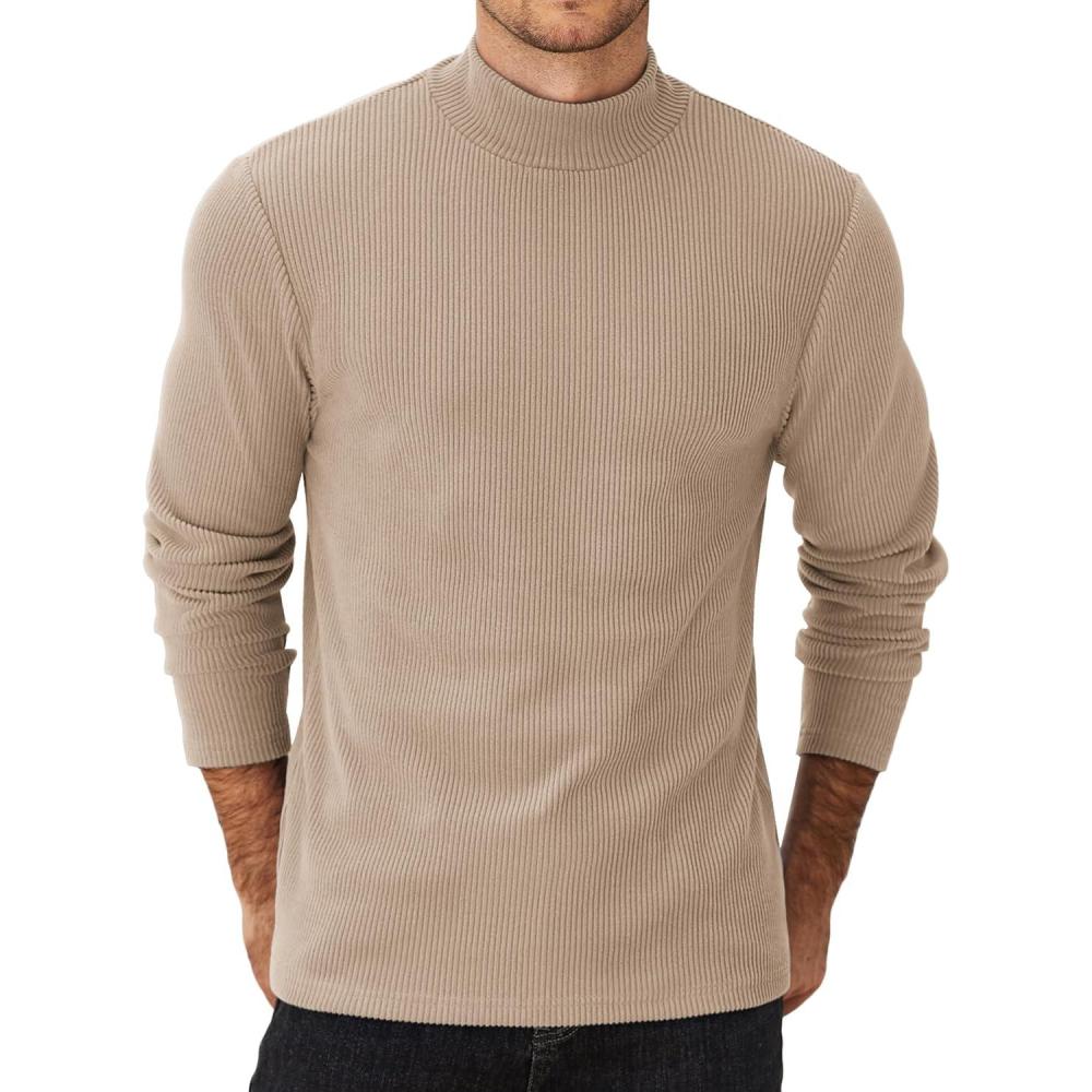 imageCOOFANDY Mens Mock Turtleneck Sweater Long Sleeve Half Neck Pullover Thermal Casual Ribbed High Neck Pullover SweaterKhaki