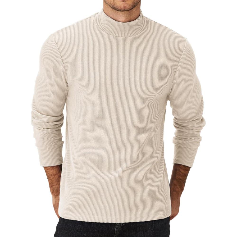 imageCOOFANDY Mens Mock Turtleneck Sweater Long Sleeve Half Neck Pullover Thermal Casual Ribbed High Neck Pullover SweaterLight Beige