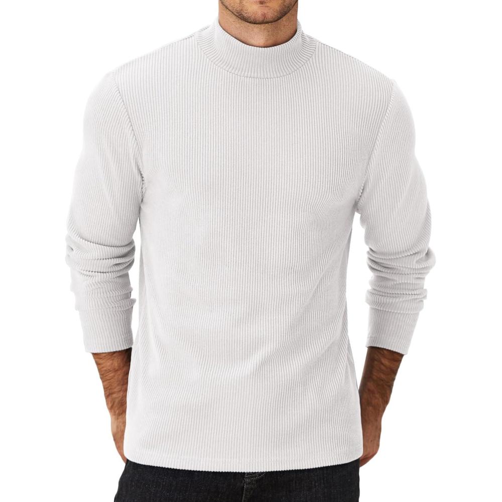 imageCOOFANDY Mens Mock Turtleneck Sweater Long Sleeve Half Neck Pullover Thermal Casual Ribbed High Neck Pullover SweaterWhite