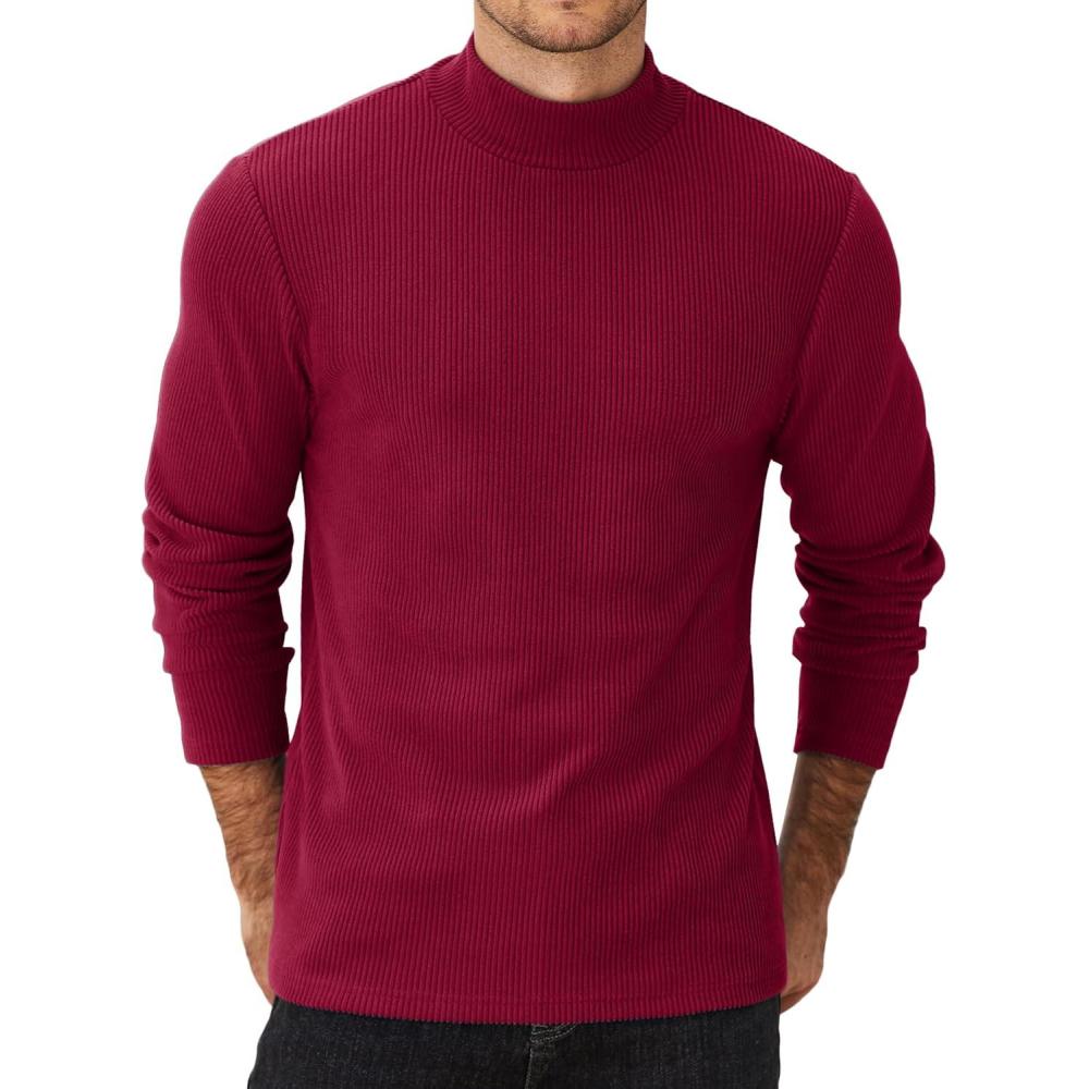 imageCOOFANDY Mens Mock Turtleneck Sweater Long Sleeve Half Neck Pullover Thermal Casual Ribbed High Neck Pullover SweaterWine Red