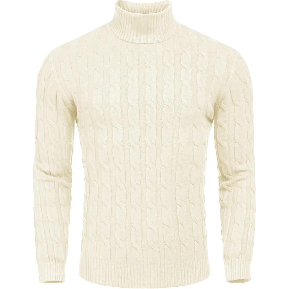 imageCOOFANDY Mens Slim Fit Turtleneck Sweater Casual Twisted Knitted Pullover SweatersApricot