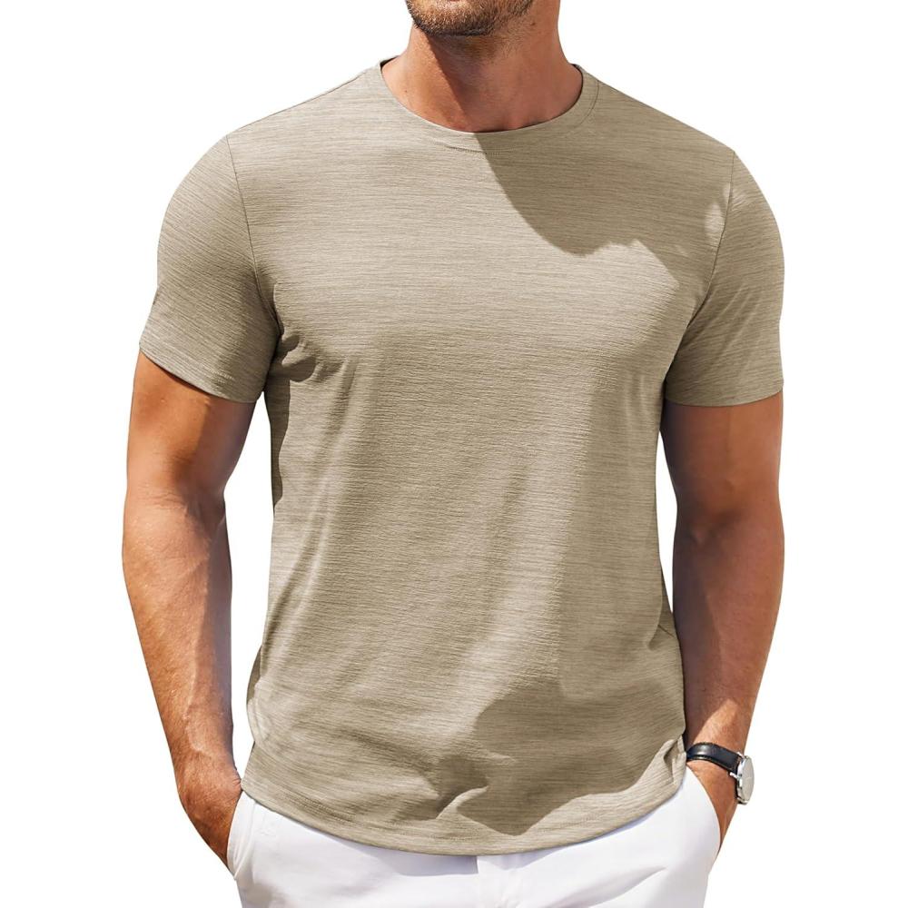 imageCOOFANDY Mens T Shirt Short Sleeve Classic Crew Neck TShirt Casual Summer Basic Tee ShirtsKhaki