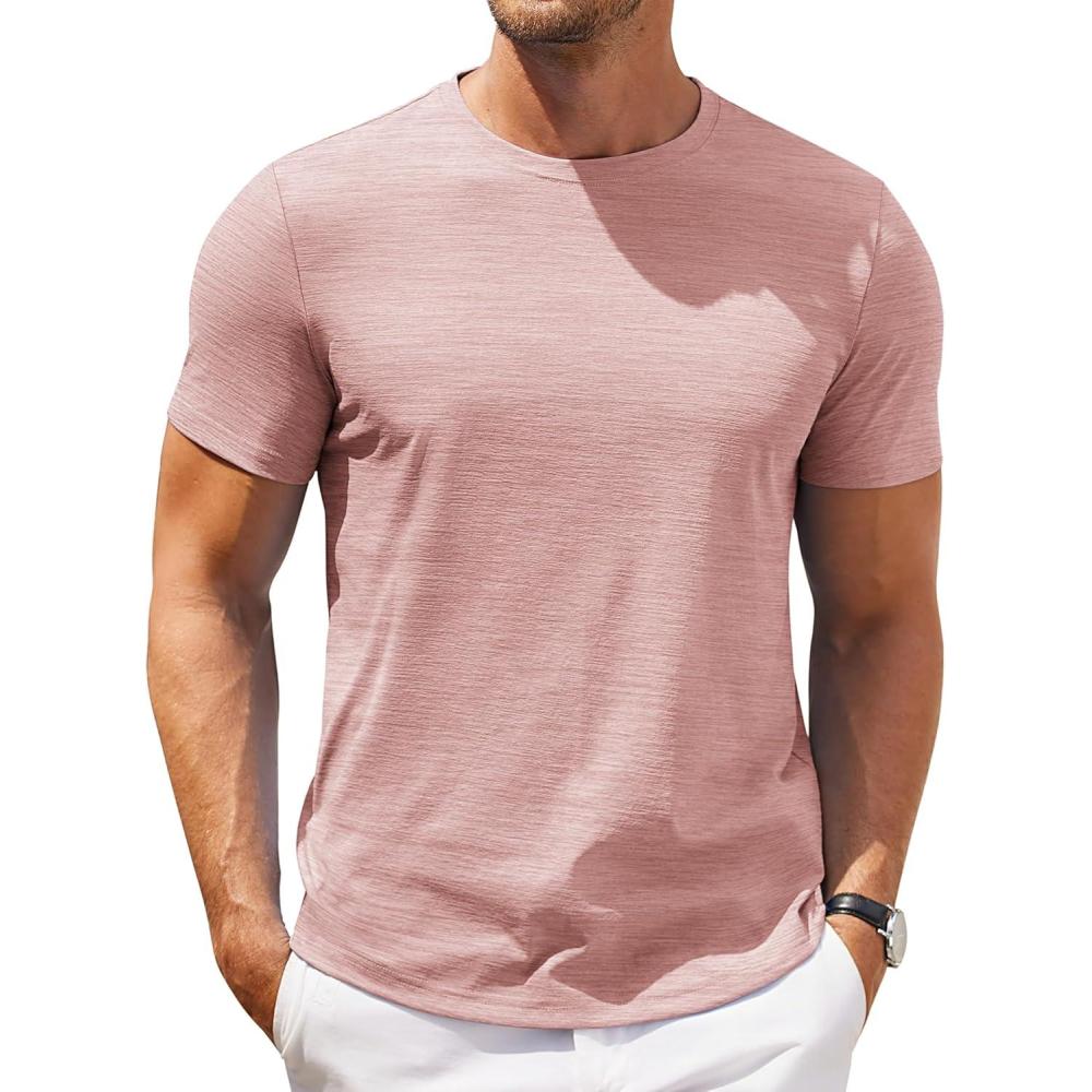 imageCOOFANDY Mens T Shirt Short Sleeve Classic Crew Neck TShirt Casual Summer Basic Tee ShirtsLight Pink