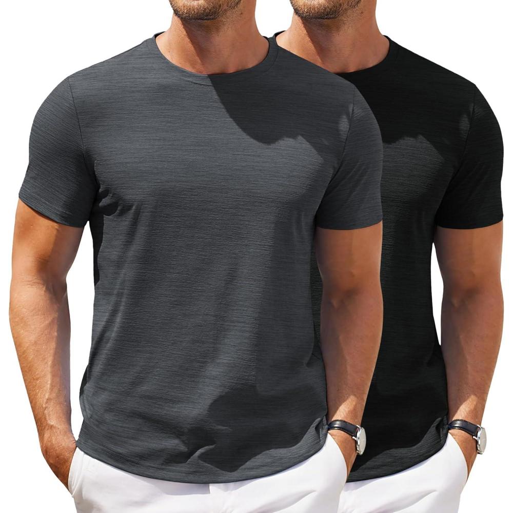 imageCOOFANDY Mens T Shirt Short Sleeve Classic Crew Neck TShirt Casual Summer Basic Tee ShirtsYblackDark Gray2 Pack