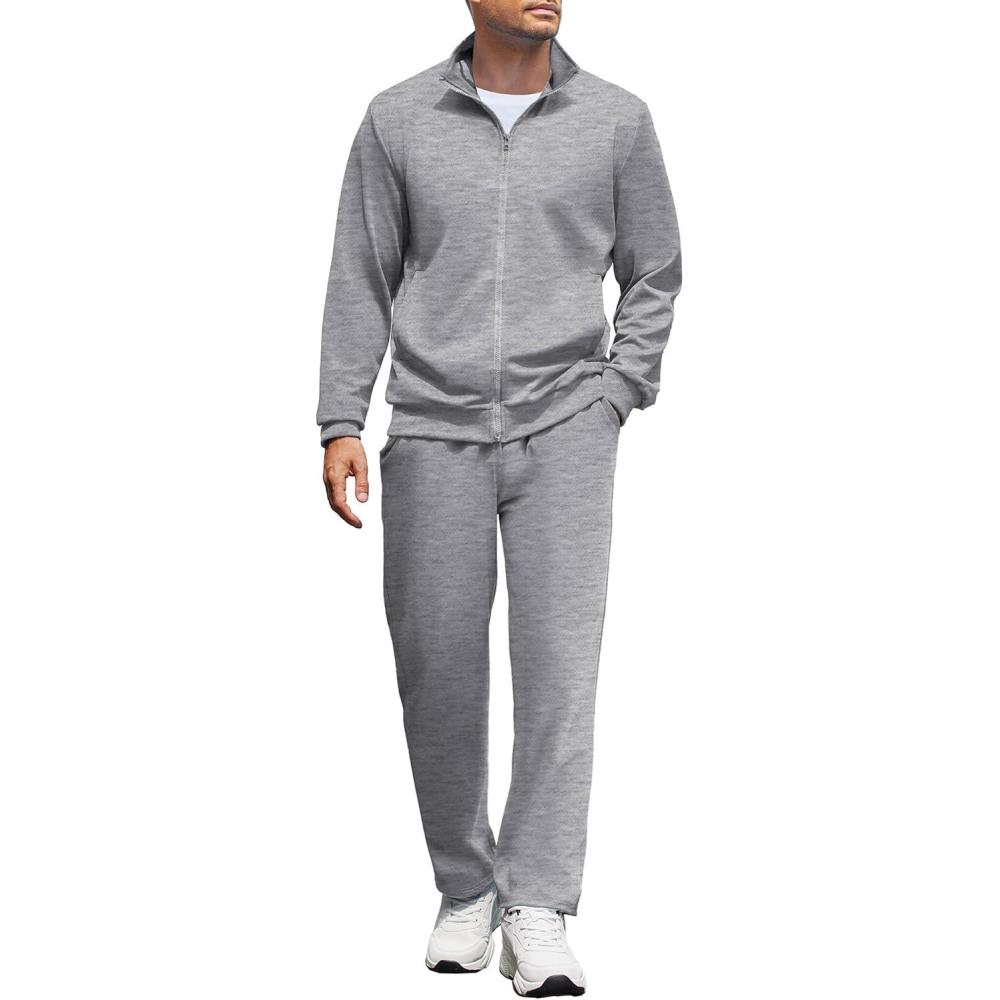 imageCOOFANDY Mens Tracksuits Casual Sweatsuit 2 Piece Full Zip Athletic Jogging Suit Sets Sport Sweat SuitLight Grey