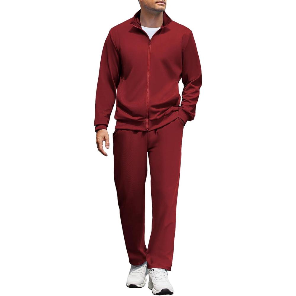 imageCOOFANDY Mens Tracksuits Casual Sweatsuit 2 Piece Full Zip Athletic Jogging Suit Sets Sport Sweat SuitWine Red