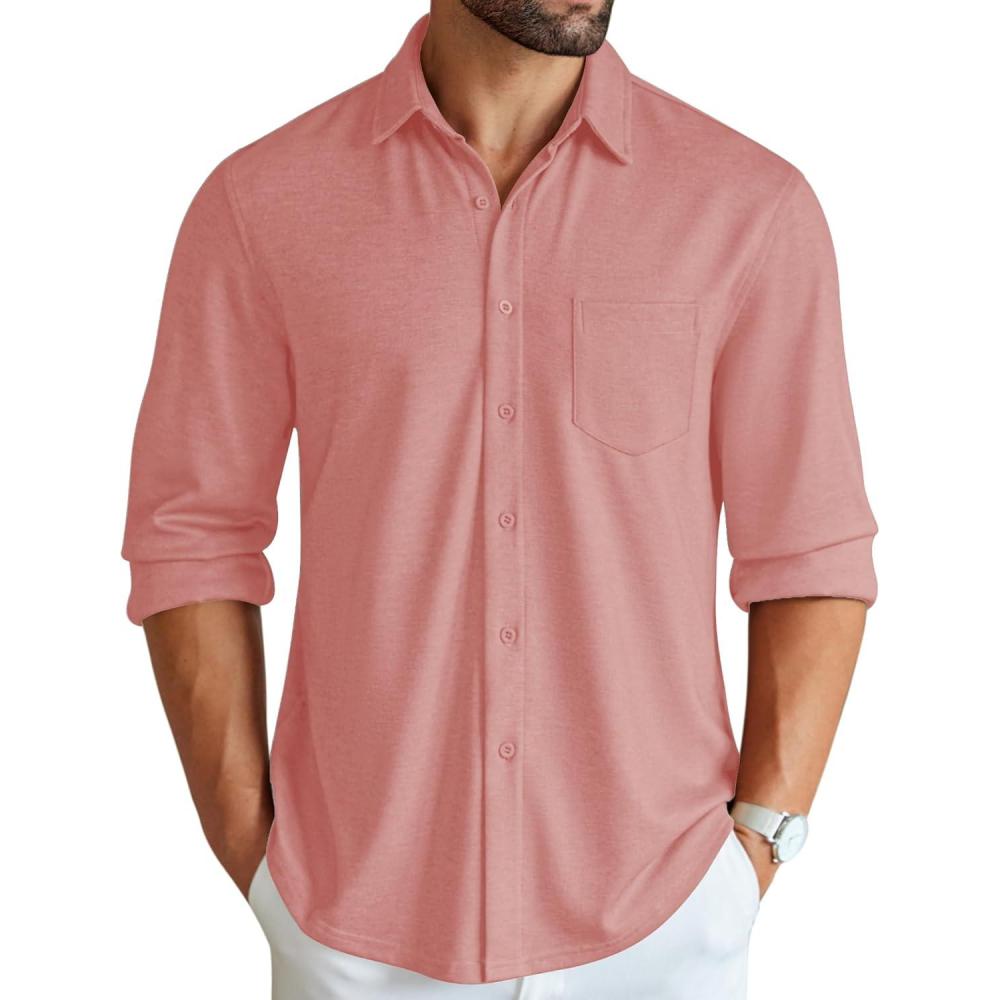 imageCOOFANDY Mens Wrinkle Free Shirt Casual Button Down Long Sleeve Dress ShirtsLight Pink