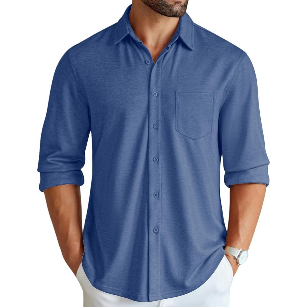 imageCOOFANDY Mens Wrinkle Free Shirt Casual Button Down Long Sleeve Dress ShirtsSky Blue