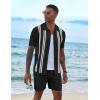 COOFANDY Men’s 2 Piece Outfits Summer Short Sets Vintage Knit Button Down Shirt Short Sleeve Polo Casual Beach Suits(Black)