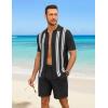 COOFANDY Men’s 2 Piece Outfits Summer Short Sets Vintage Knit Button Down Shirt Short Sleeve Polo Casual Beach Suits(Black)