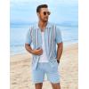 COOFANDY Men’s 2 Piece Outfits Summer Short Sets Vintage Knit Button Down Shirt Short Sleeve Polo Casual Beach Suits(Blue)