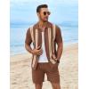 COOFANDY Men’s 2 Piece Outfits Summer Short Sets Vintage Knit Button Down Shirt Short Sleeve Polo Casual Beach Suits(Brown)